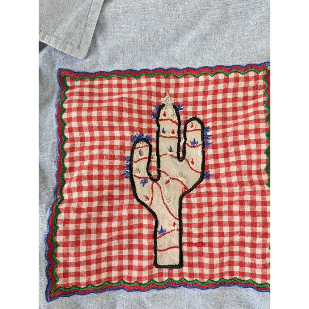 Vintage 90s Western Embroidered Christmas Denim Shirt Size 14 Large Cowboy - Picture 7 of 12